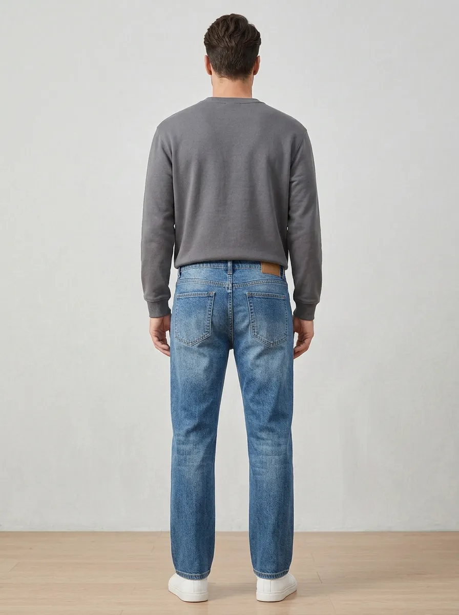 Straight Leg Washed Finish Vintage-Inspired Casual Men's Loose Fit Jeans