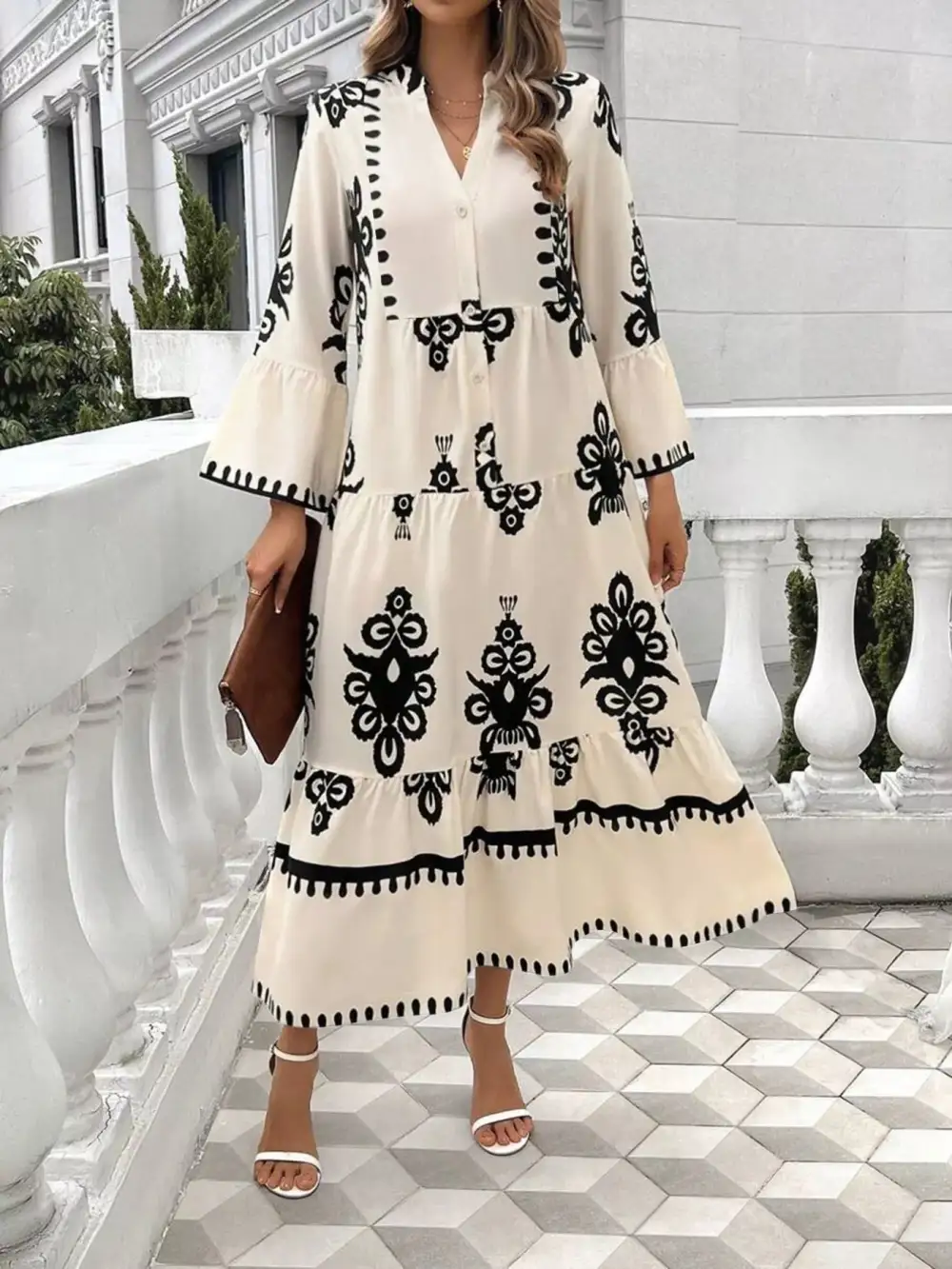 Printed Tiered Midi Dress