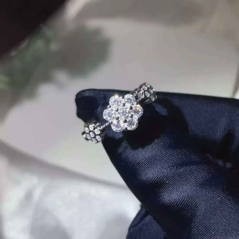 Platinum-Plated Moissanite Flower Ring