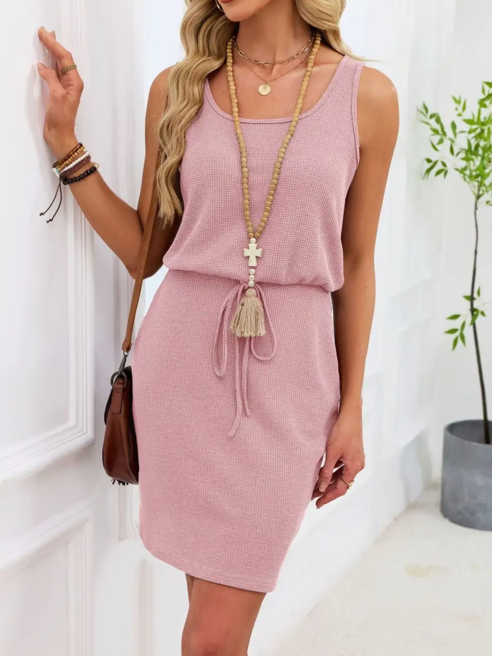 Knit Drawstring Sleeveless Sweater Dress
