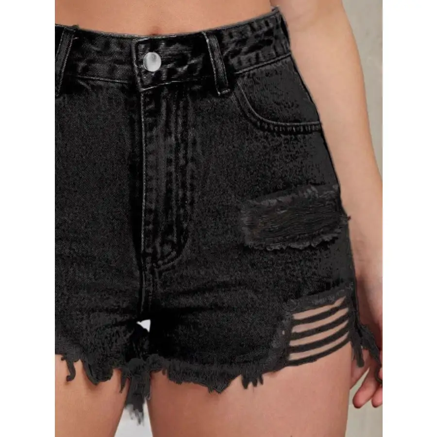 Distressed Raw Hem High Waist Denim Shorts