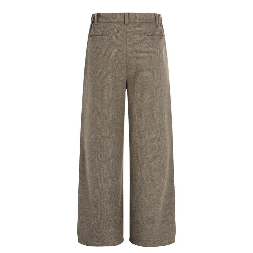 Vintage-Inspired Pleated Button Casual Pants