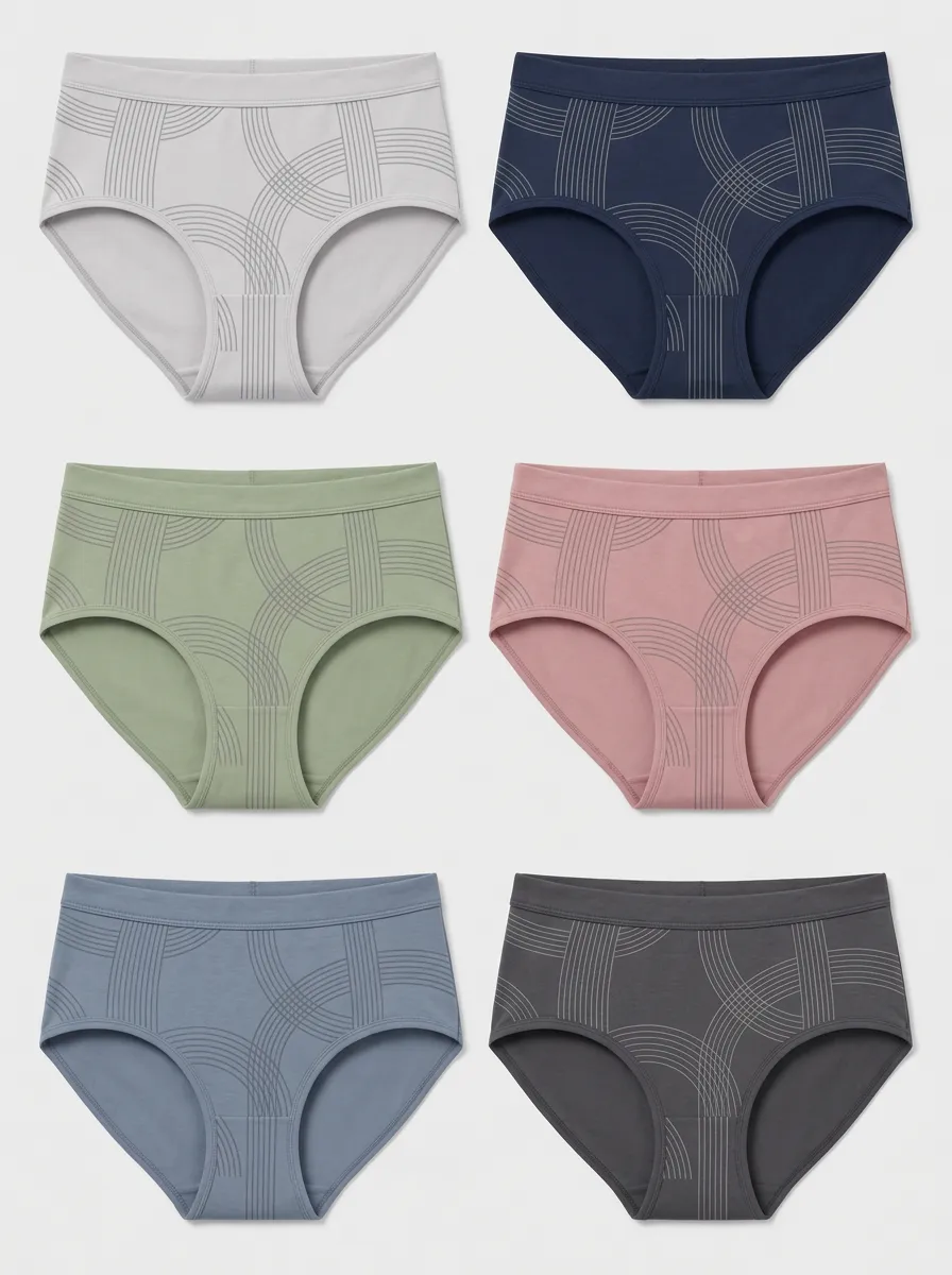 Women's Geometric Minimalist Arc Pattern Printed Panties 6-Pack