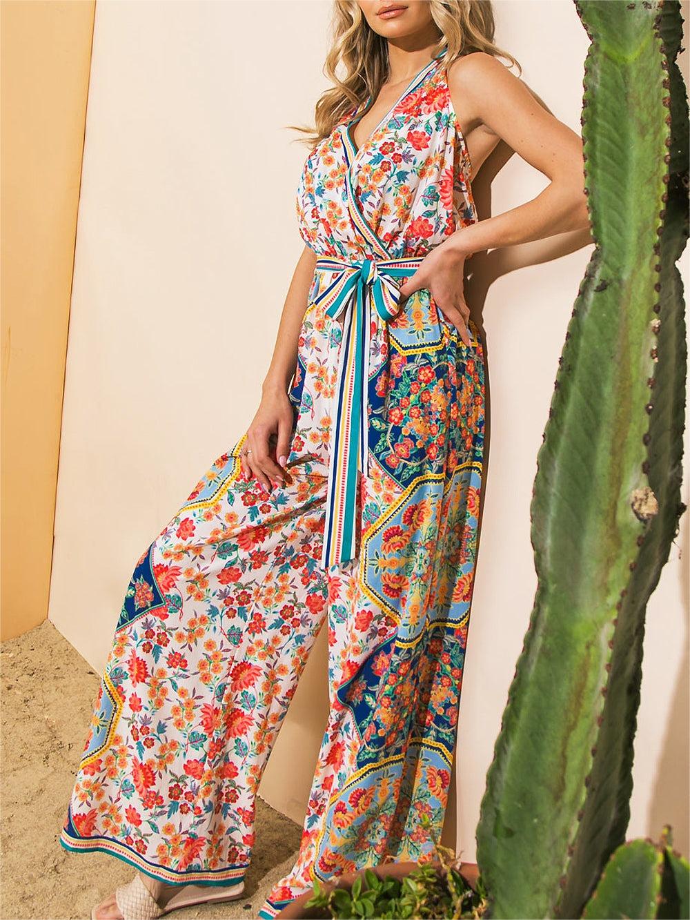Multicolor Floral Wrap - Style Jumpsuit