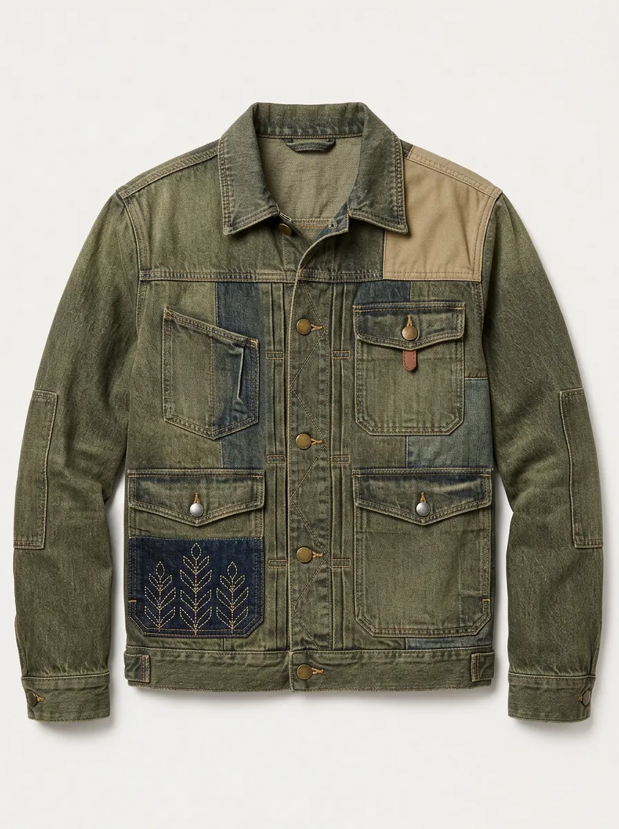 Men's Outdoor Nature Lover Leaf Embroidered Patchwork Jacket
