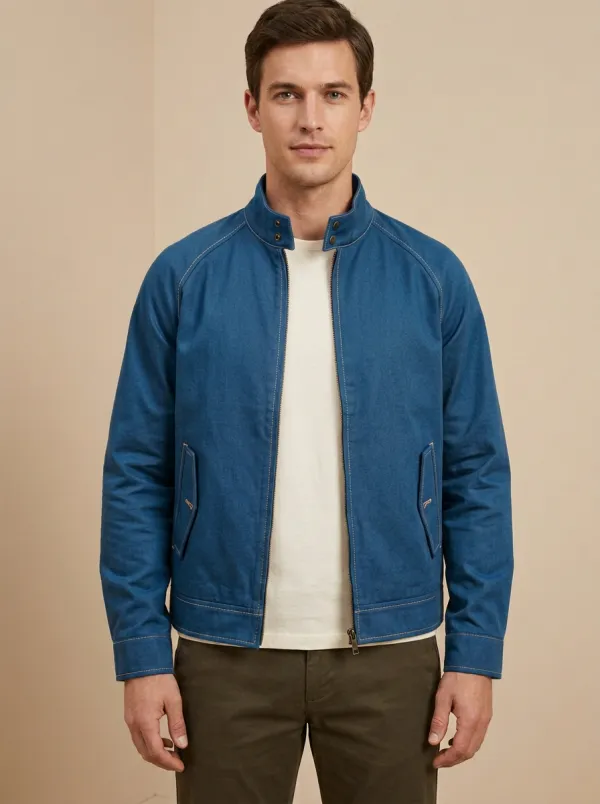 Contrast Stitching Zip Stand Jacket