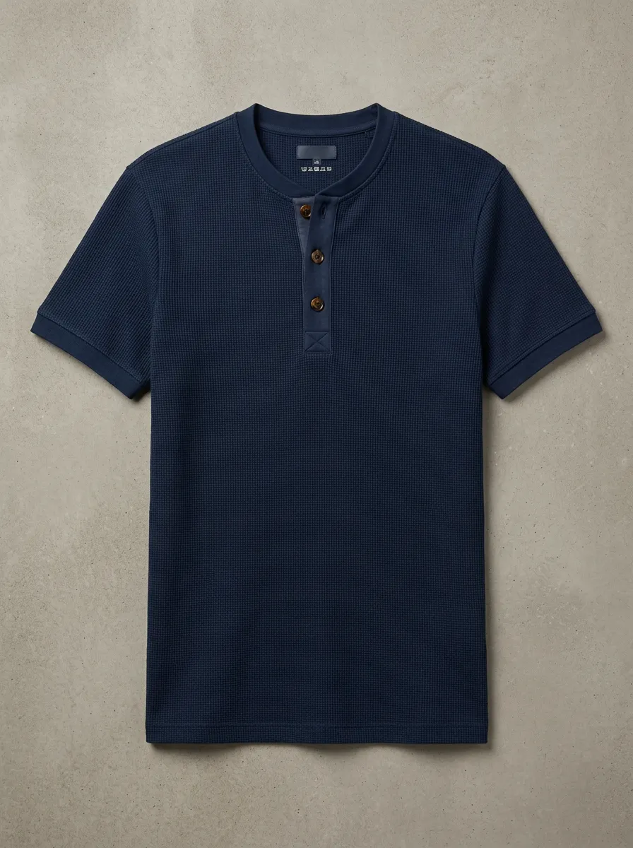 Men's Modern Waffle Knit Button Placket Henley Shirt