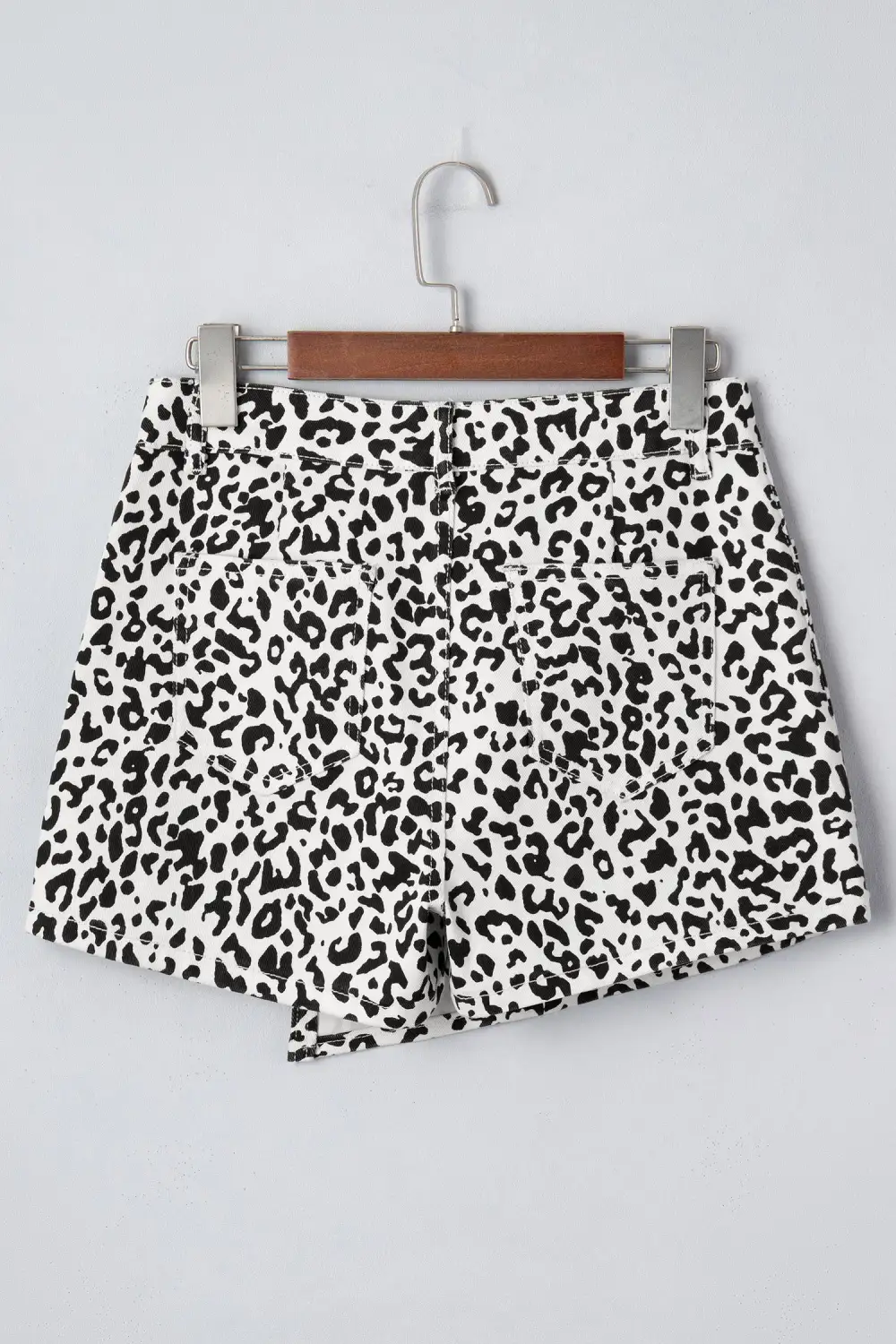 Leopard Print Button Overlap Denim Shorts