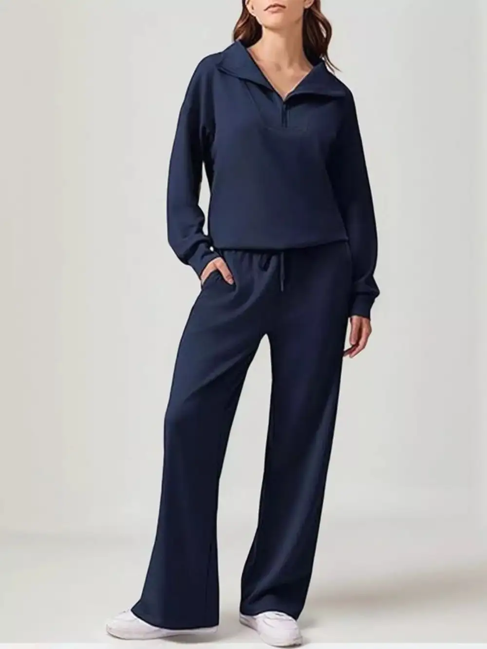Relaxed Fit Quarter Zip Top and Pants Set