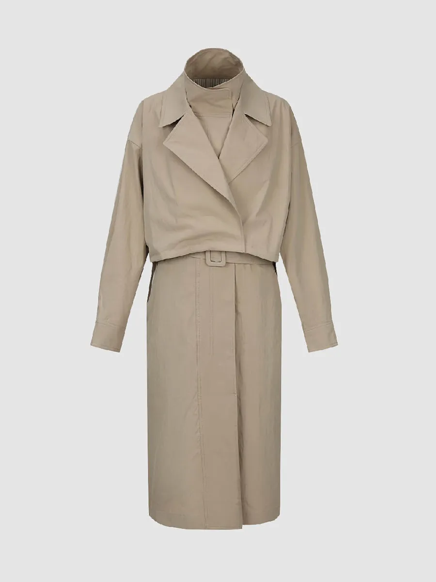 Ladies' Off-The-Shoulder Long High-Neck Casual Trench Coat