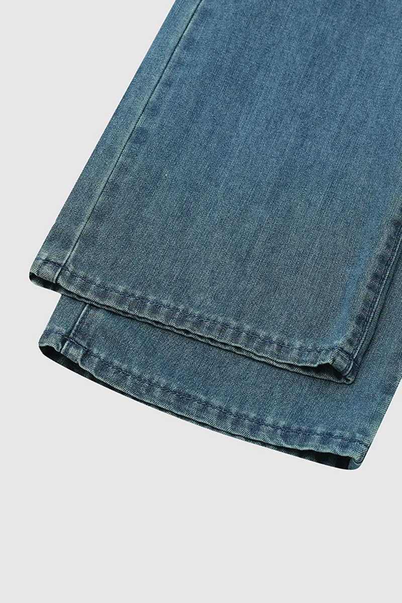 Washed Low Waist Wide Leg Jeans Without Belt