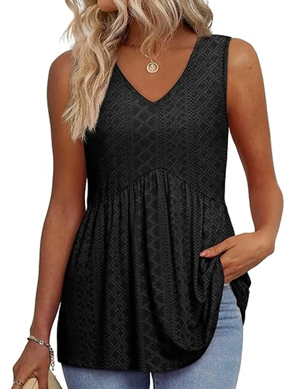 Womens Tank Tops 2025 Flowy Peplum Tops For Women Dressy Sleeveless V Neck Babydoll Tank Tops