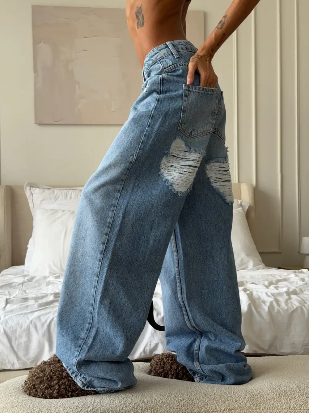 Versatile Wide Leg Washed Denim Jeans