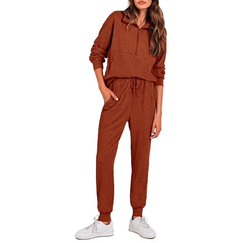 Women'S 2-Piece Sweatpants Set Long Sleeve Half Zip Pullover Sweatshirt & Joggers Pants Comfy Outfits Soft Tracksuit For Yoga Gym Activewear With Front Pocket & Elastic Waistband - Sweatsuit Loose
