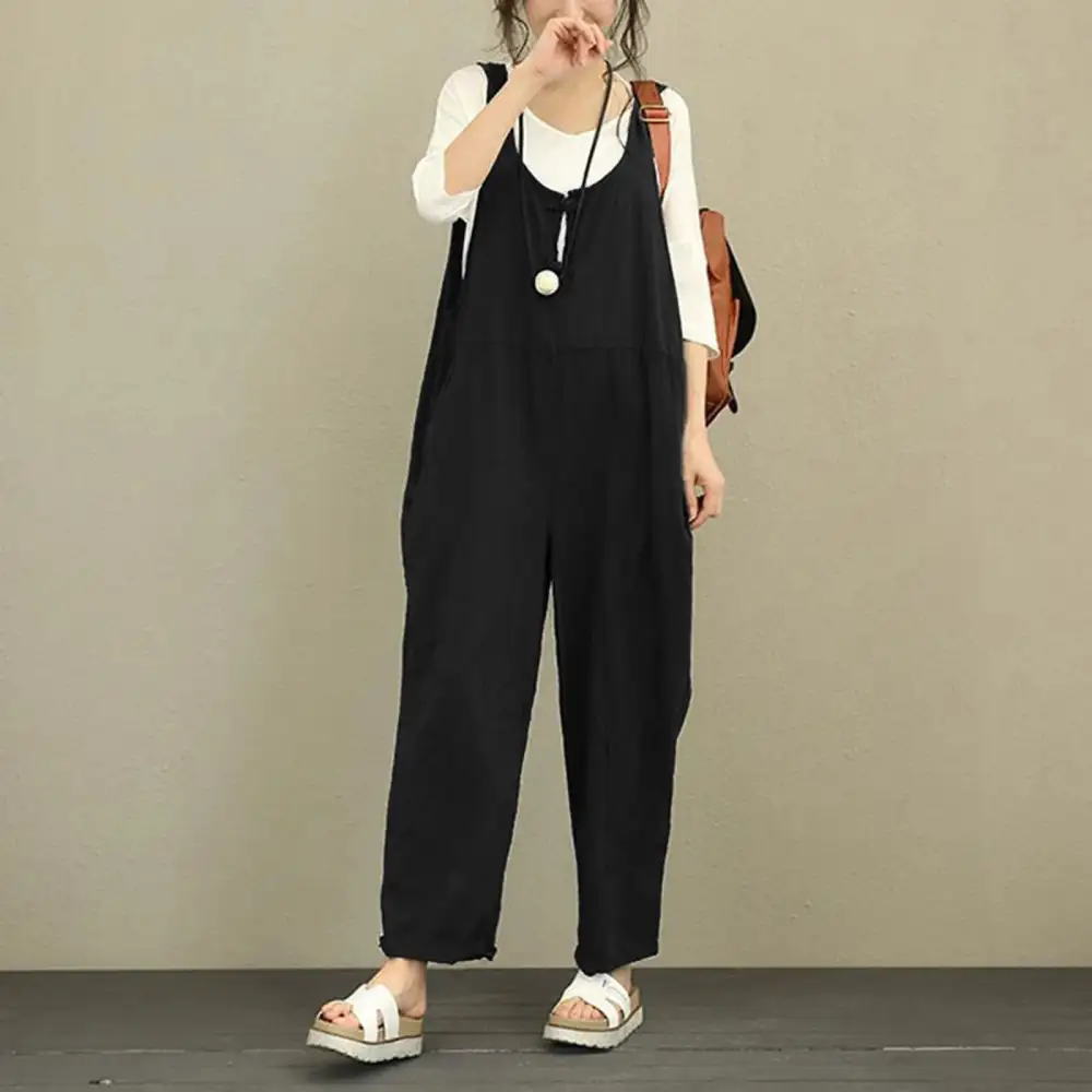 Boho Comfort Wide-Leg Suspender Cotton Jumpsuit
