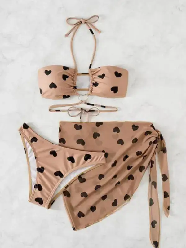 Love Print Coordinated Three Bikini Swim Set