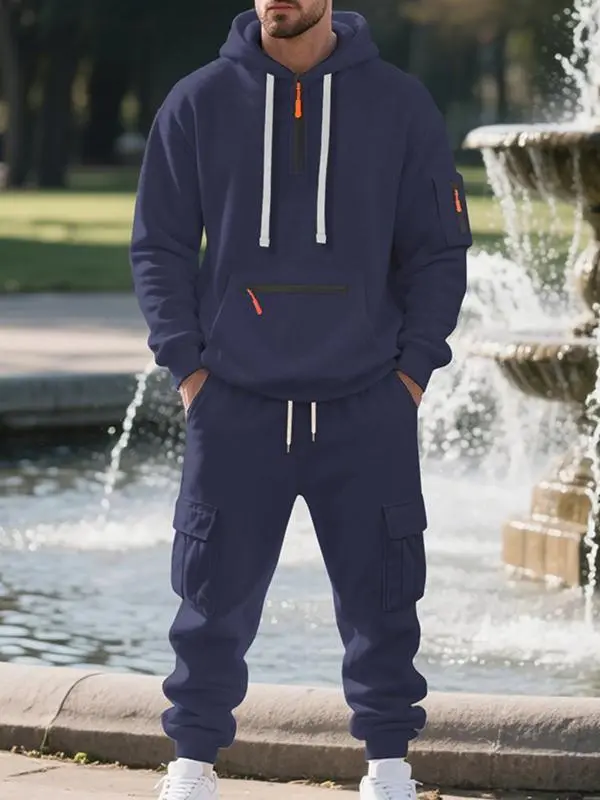 Clearance sale!Men’s Winter Fleece-Lined Set – Warm Casual Workwear Outfit with Multi-Pocket Jacket & Pants