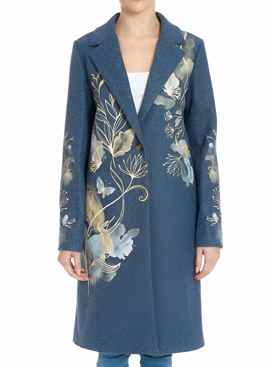 Women's Nature Lover Butterfly Floral Watercolor Printed Coat