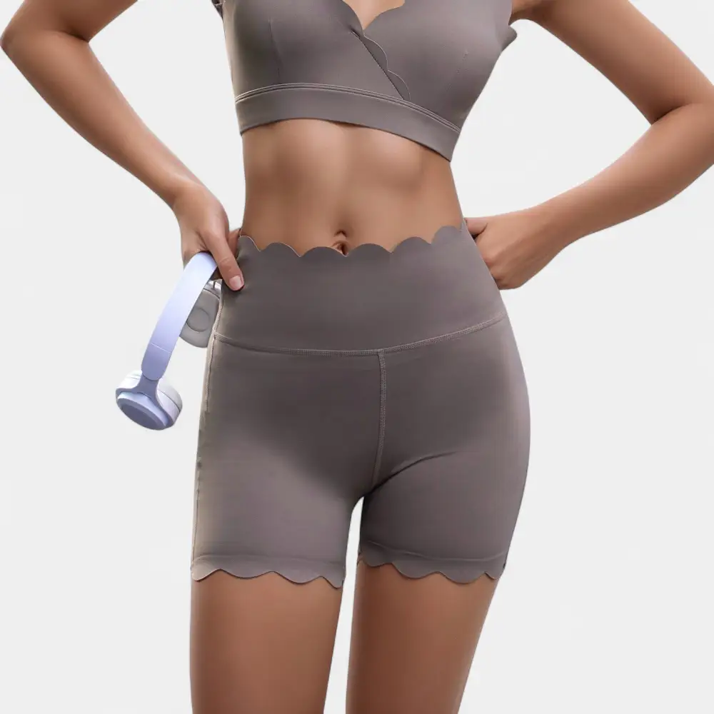 High-Waist Seamless Stretch Scalloped Athletic Shorts