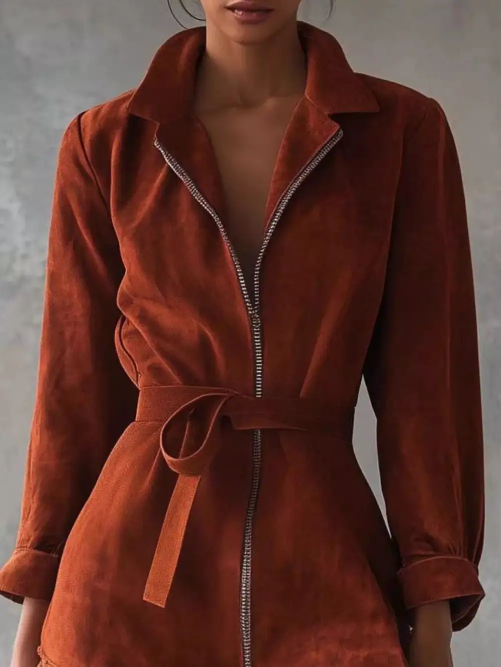 Lace Zip Front Dress Casual