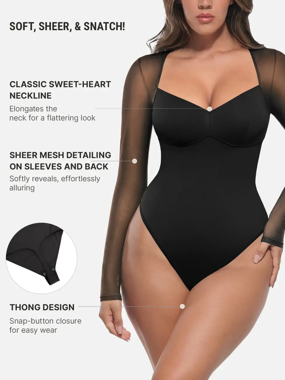 Mesh Panel V Neck Shaping Bodysuit