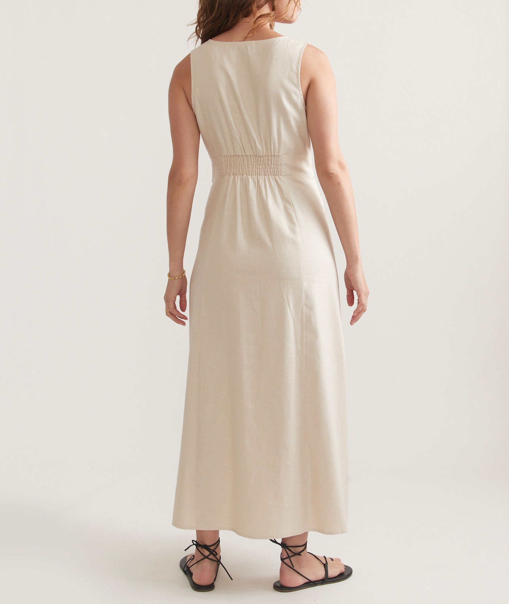 Creamy Buttoned Split-Hem Maxi Dress