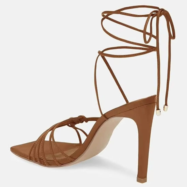 Lunara Lace-Up Square Toe Stiletto Sandals