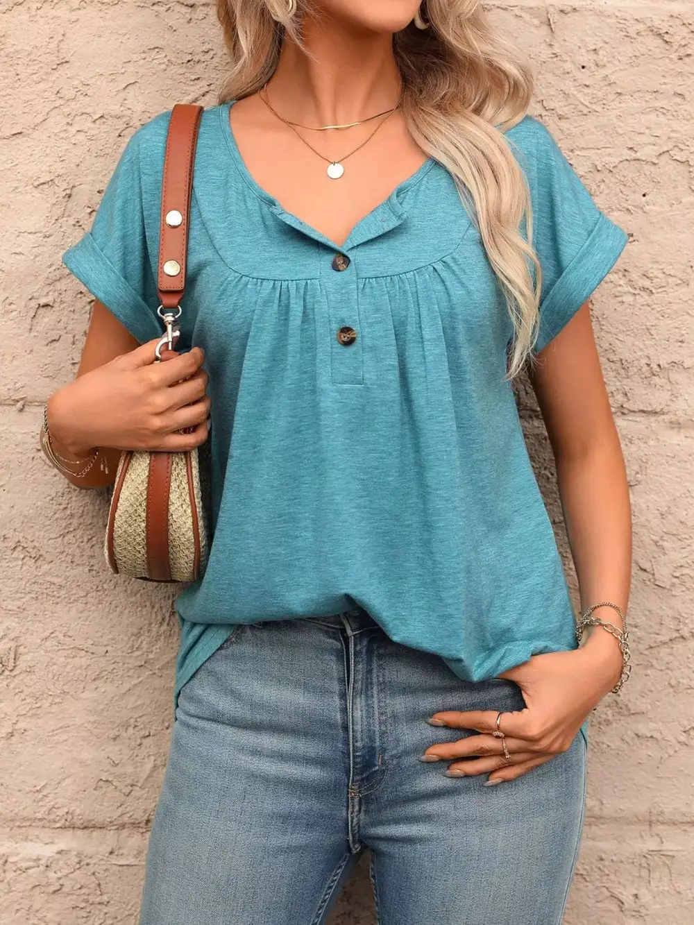 Casual Button Detail Henley T Shirt