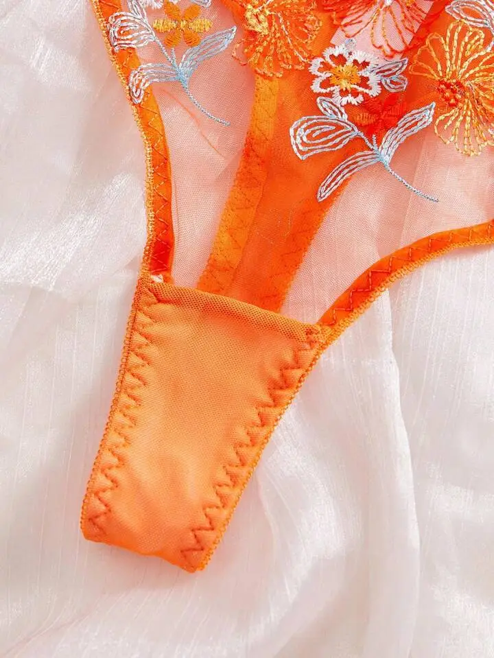 Modern Floral Embroidered Sheer Lingerie Set