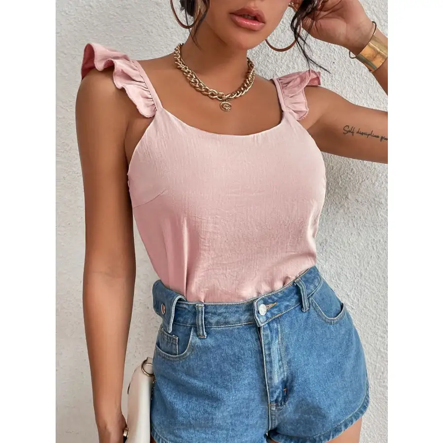 Backless Ruffled Scoop Neck Tank