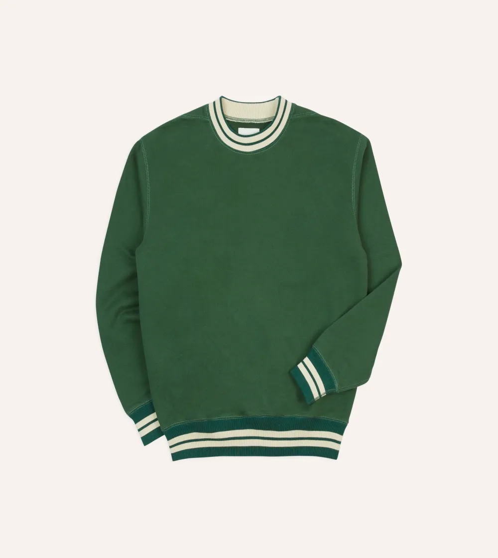 Green Crew Neck Sweatshirt With Striped Trim