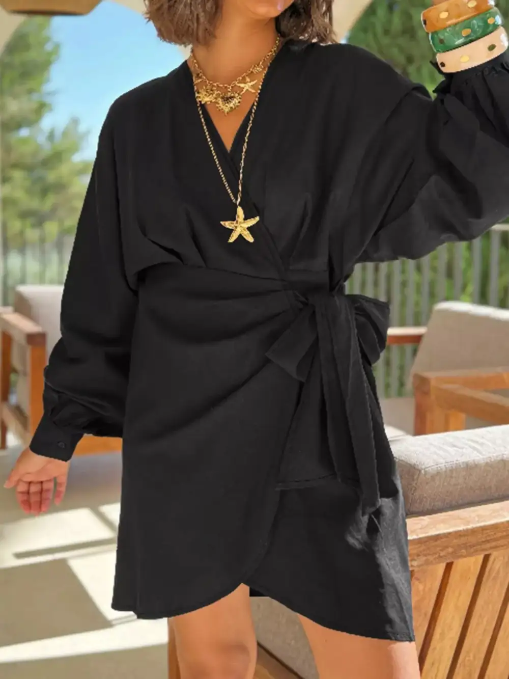 Wrap Long Sleeve Mini Dress