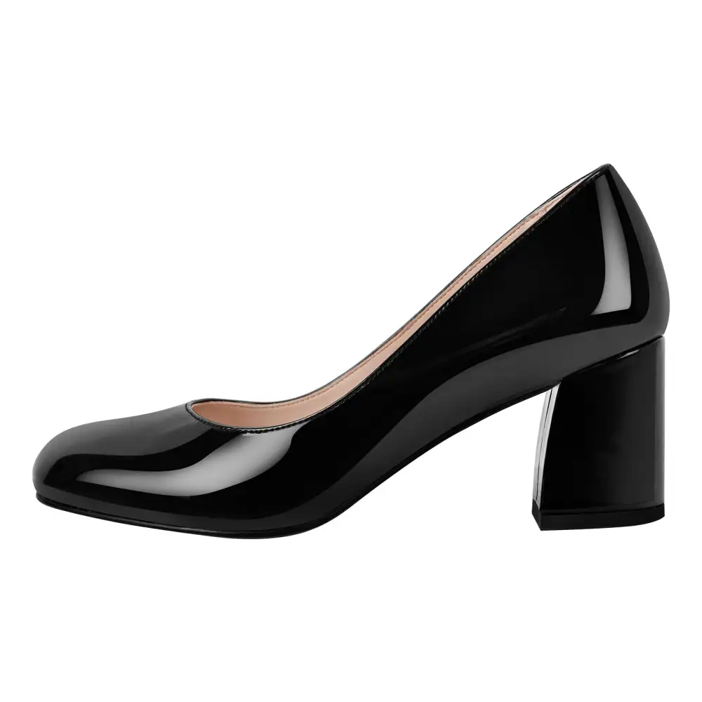 Modern Round Toe Chunky Heel Pumps