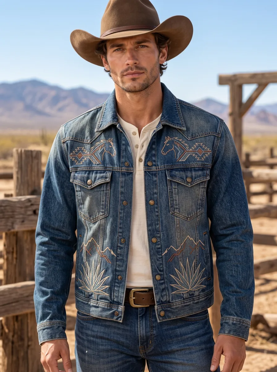 Men's Western Cowboy Horse Mountain Jacket