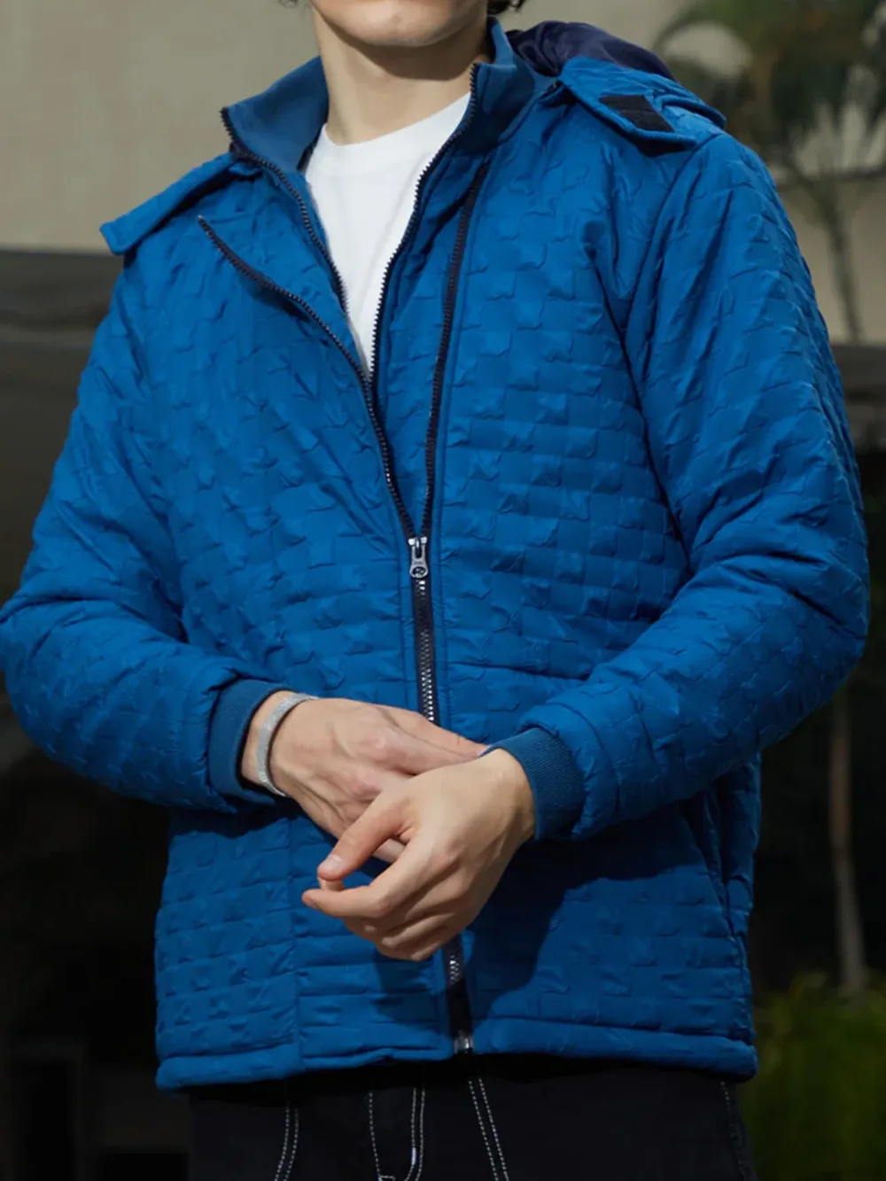 Blue Casual Style Puffer Jacket