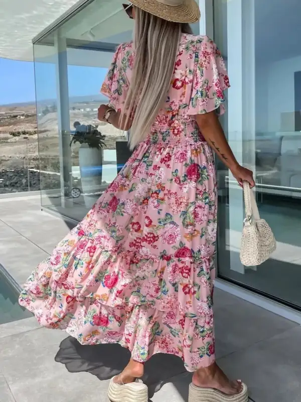 Floral Printed Maxi Tie Detail Dress