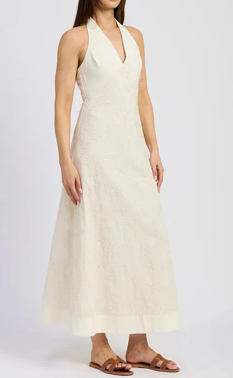 White Linen Embroidered Maxi Dress