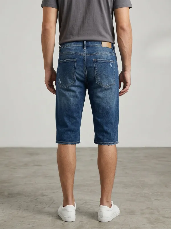 Men's Wave Distressed Distressed Denim Shorts
