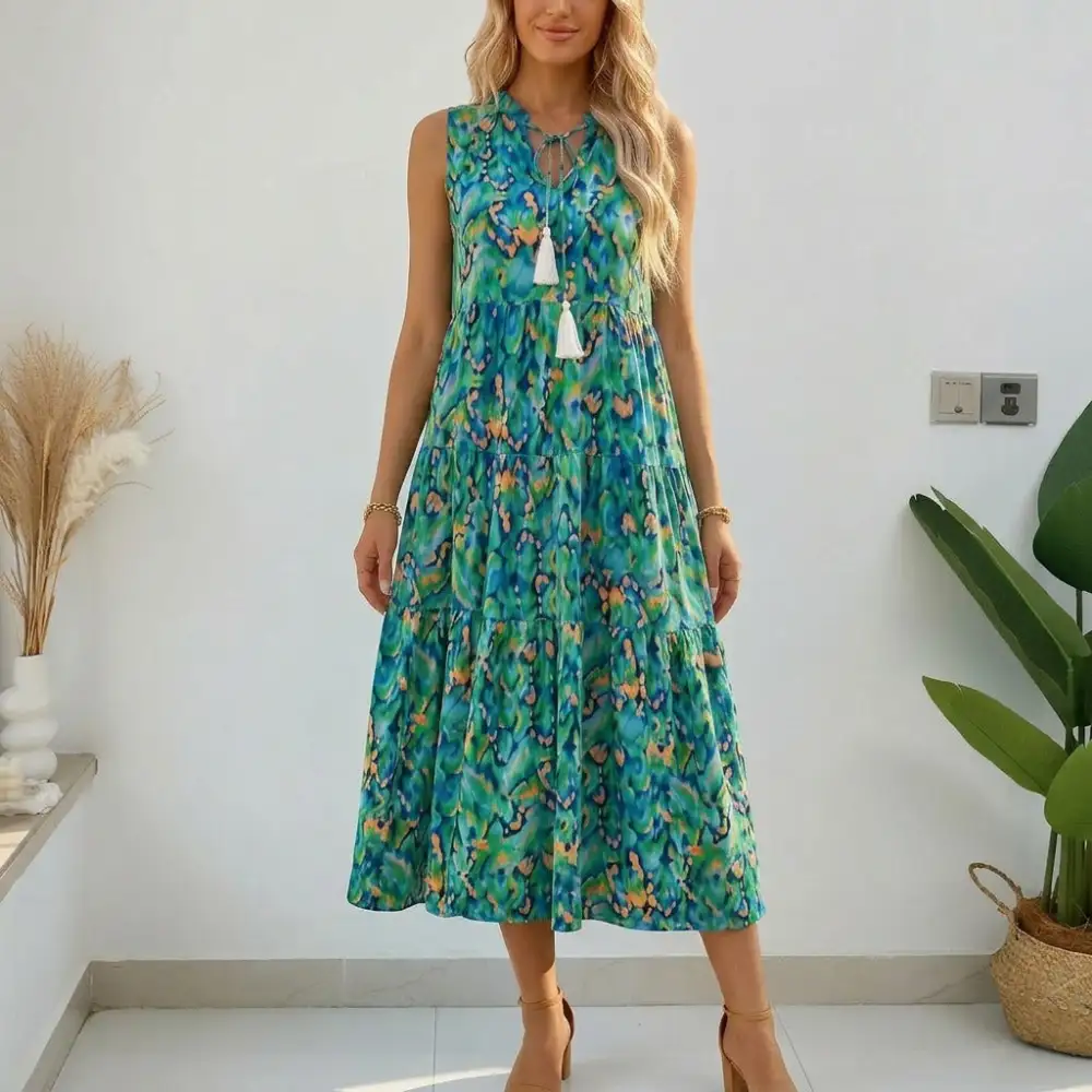 Tiered Floral Boho Midi Dress