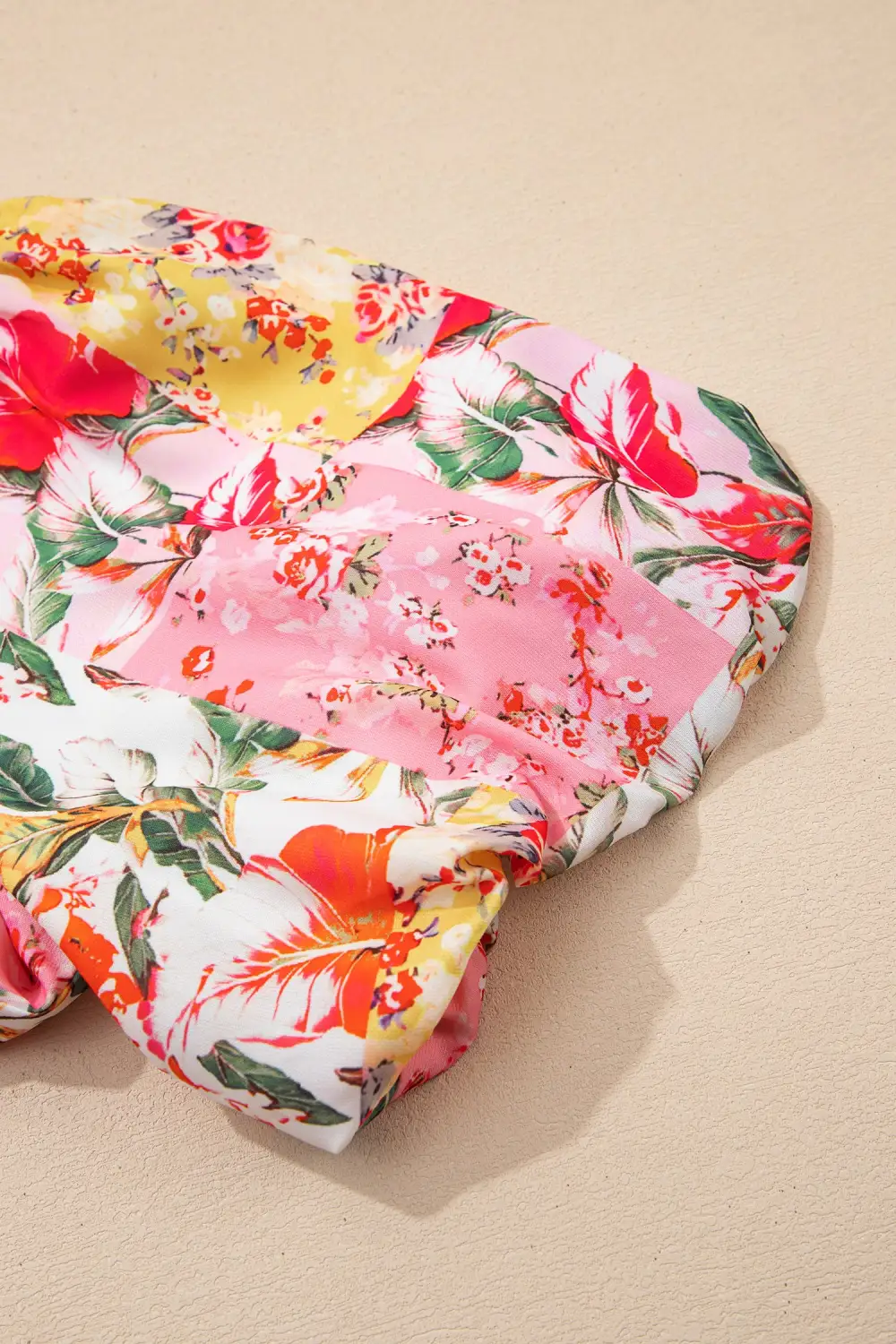 Floral Patchwork V Neck Mini Dress
