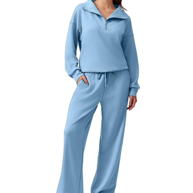 Women's Two-Piece Sports Set Long-Sleeved Half-Zip Cardigan Sweatshirt