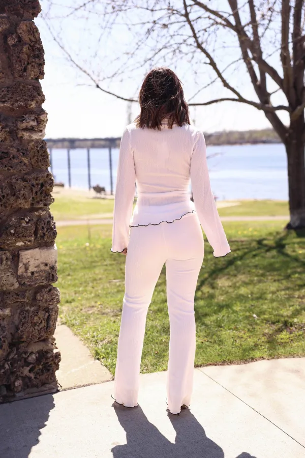 High-Waist Straight-Leg Textured Pants