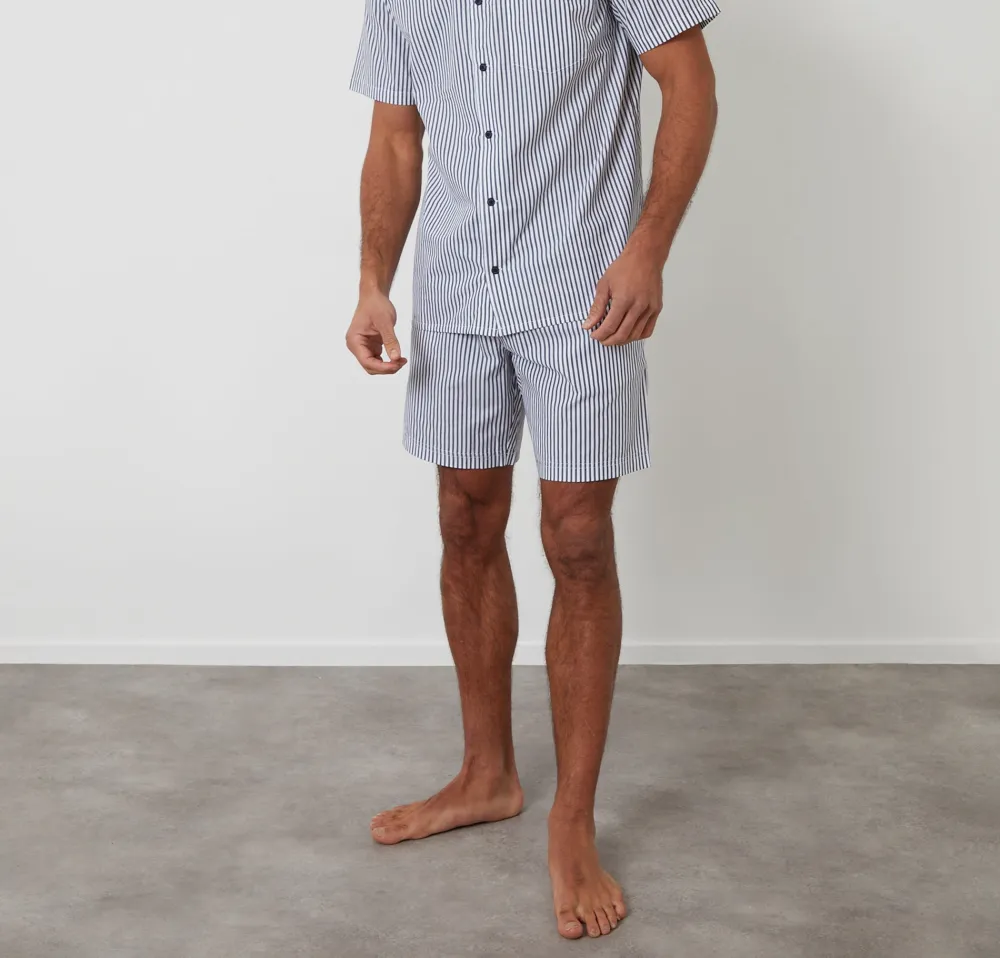 Men's Light Blue Stripe Pajama Shorts Set