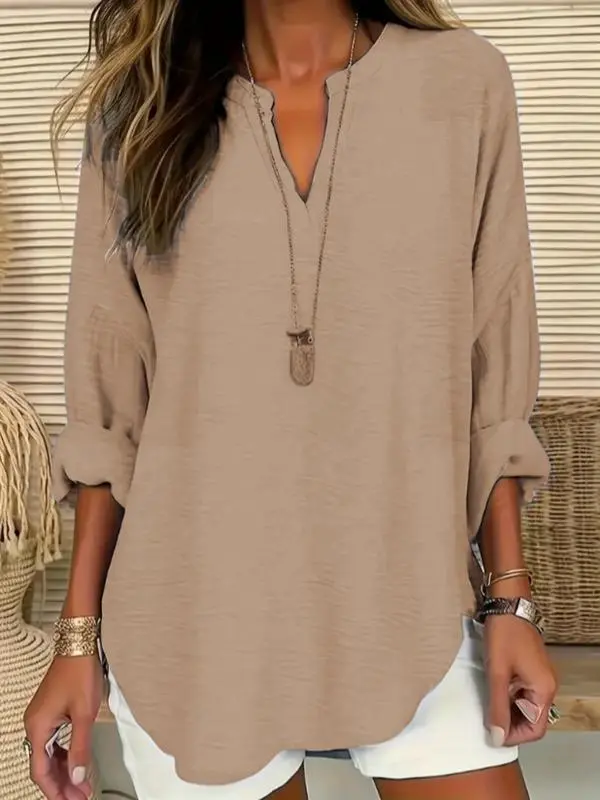 Women's Plain Notched Neck Drop Shoulder Blouse