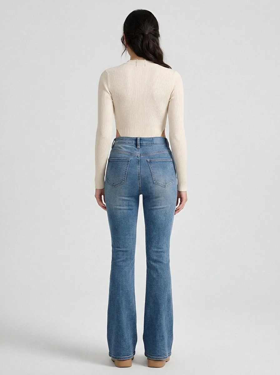 Clean-Line Modern Women's High-Waist Stretch Flare Jeans