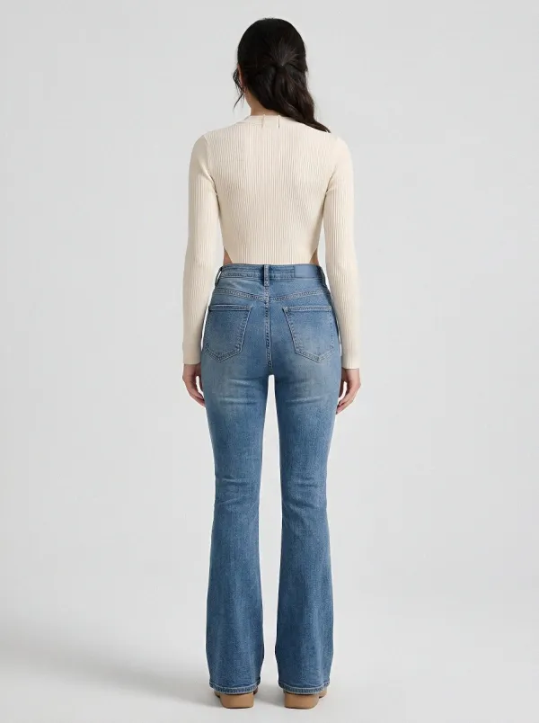 Clean-Line Modern Women's High-Waist Stretch Flare Jeans