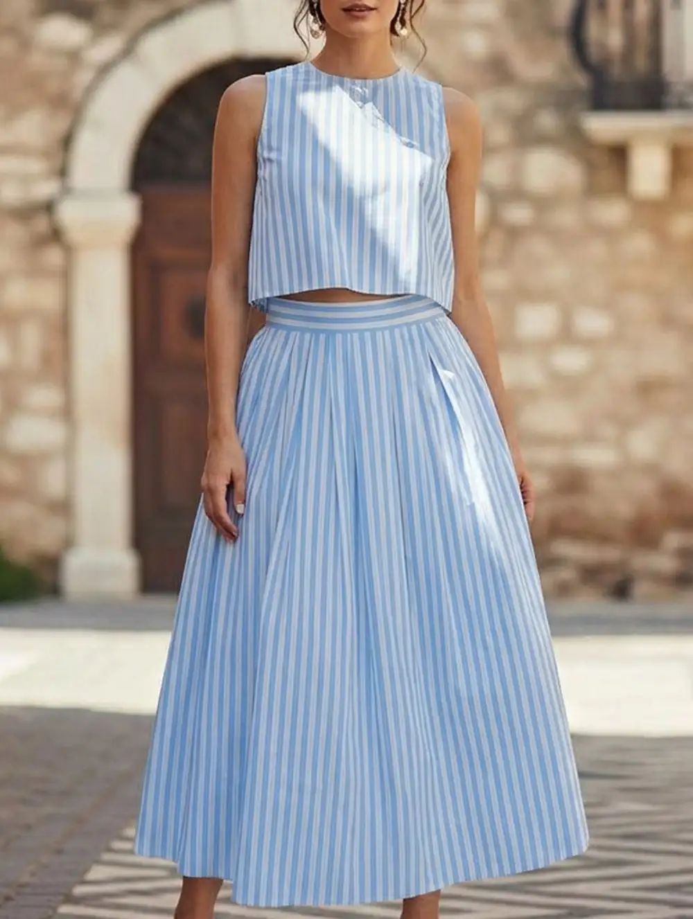 Stripe Tank A-Line Skirt Set