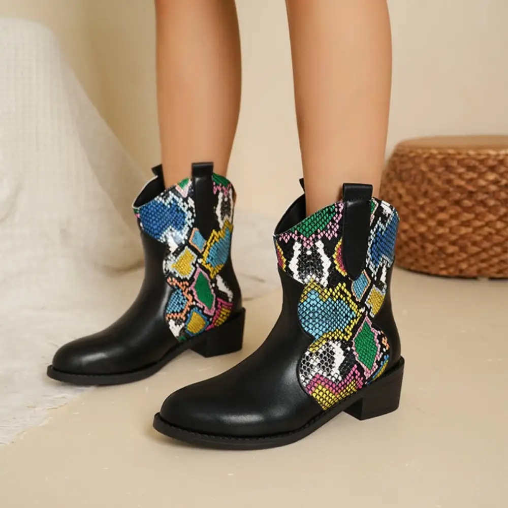 Pu Leather Color Block Boots