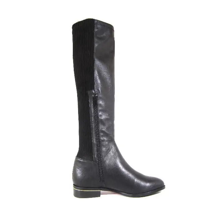 Mixed Texture Stretch Knee High Boots