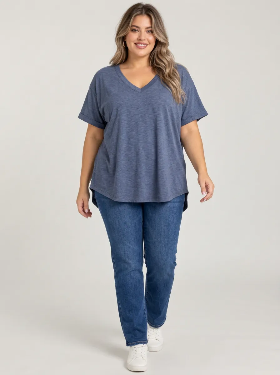 Relaxed Everyday Plus Size V Neck Relaxed Fit Women's Relaxed V Neck Plus Size T Shirt